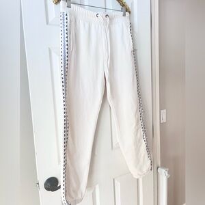 Sundance White Joggers Sweatpants with Geometric Trim